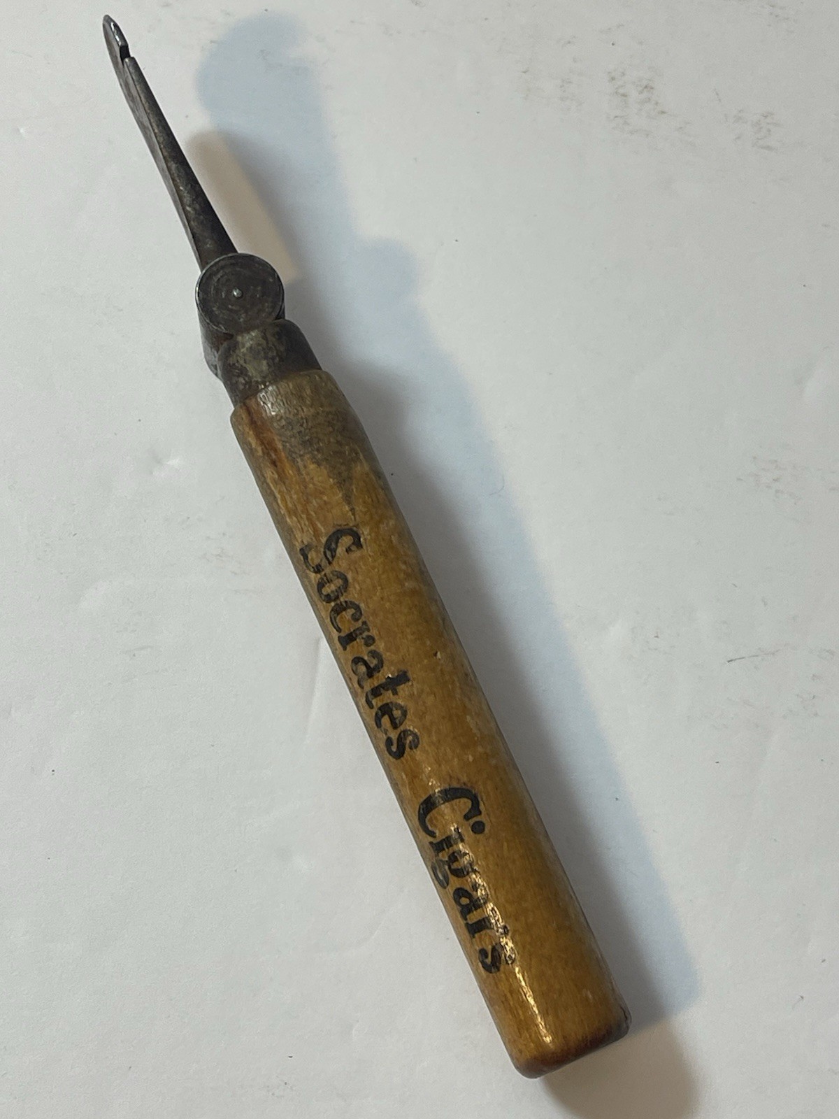 Antique Wood Handle Cigar Box Opener Hammer Tool Advertising SOCRATES CIGARS