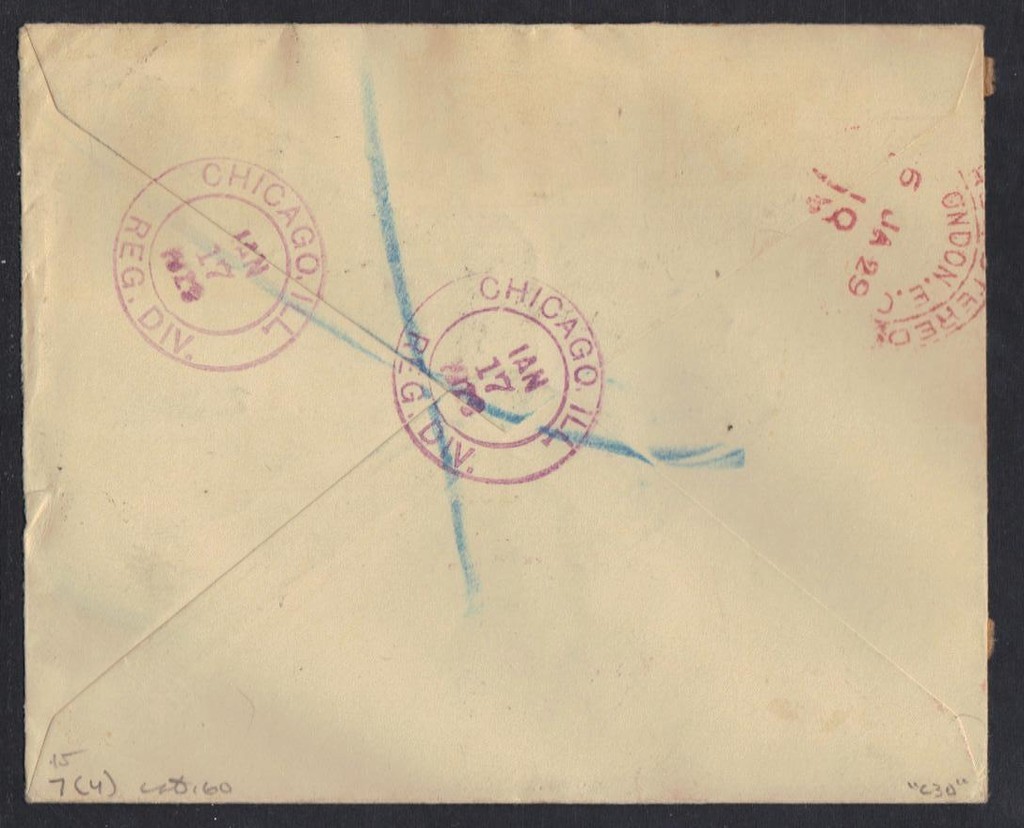 IRAQ 1928 REG AIRMAIL BAGDAD TO CHICAGO FRANKED W/ BLOCK OF 4 SG 47 TO CHICAGO R