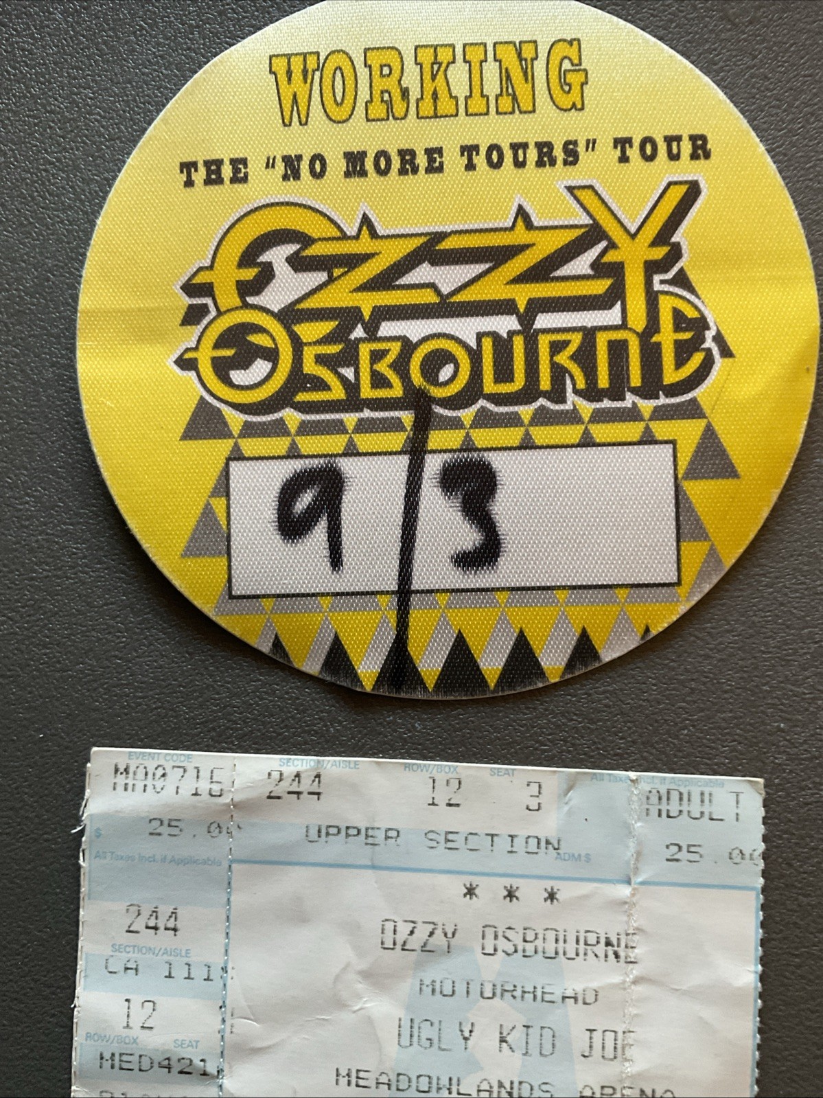OZZY OSBOURNE *BACKSTAGE PASS +TICKET STUB*motorhead 9/3/92
