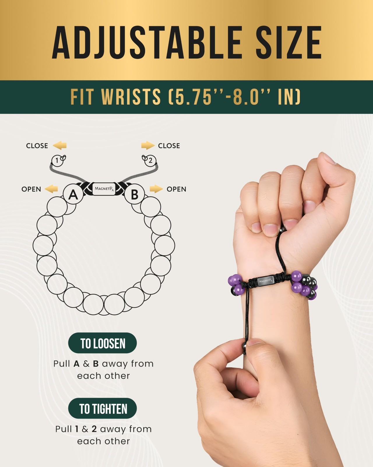 MagnetRX® Hematite Magnetic Bracelet - MAX Strength Natural Stones - Beaded