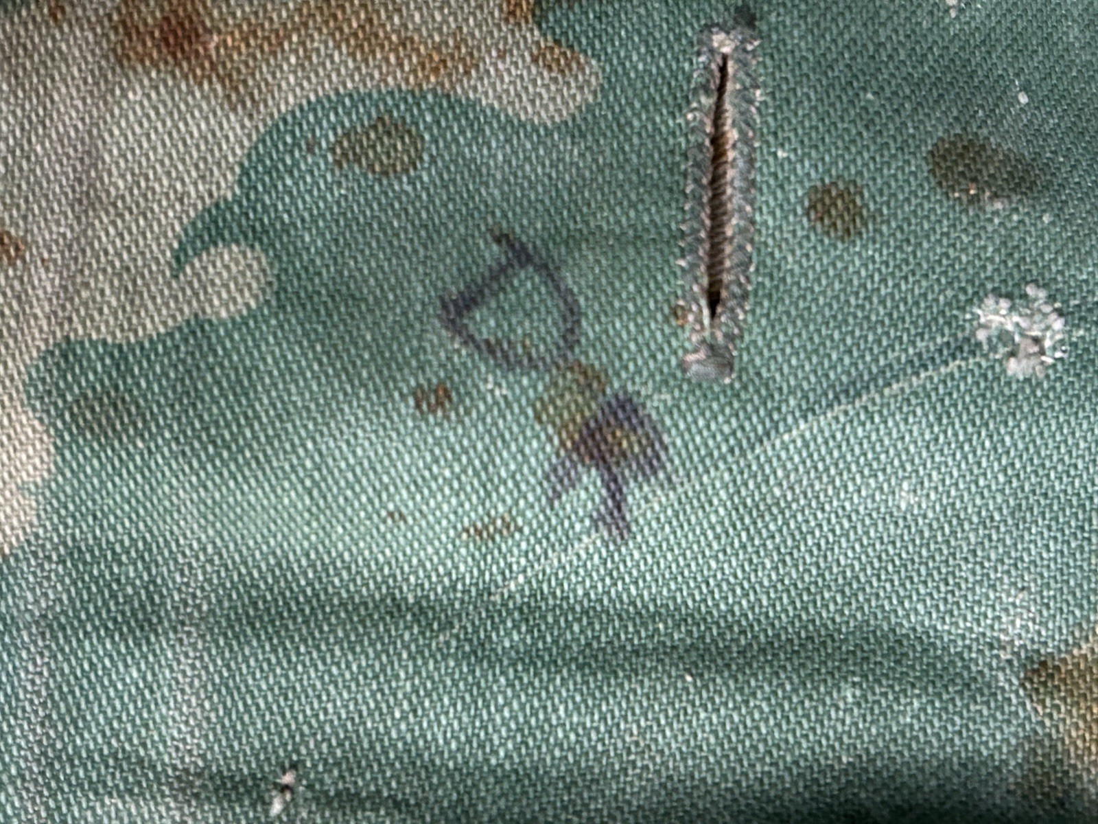 US GI Early Vietnam War Twill MITCHELL CAMO Short Tab M1 Helmet Cover w/Grafitti