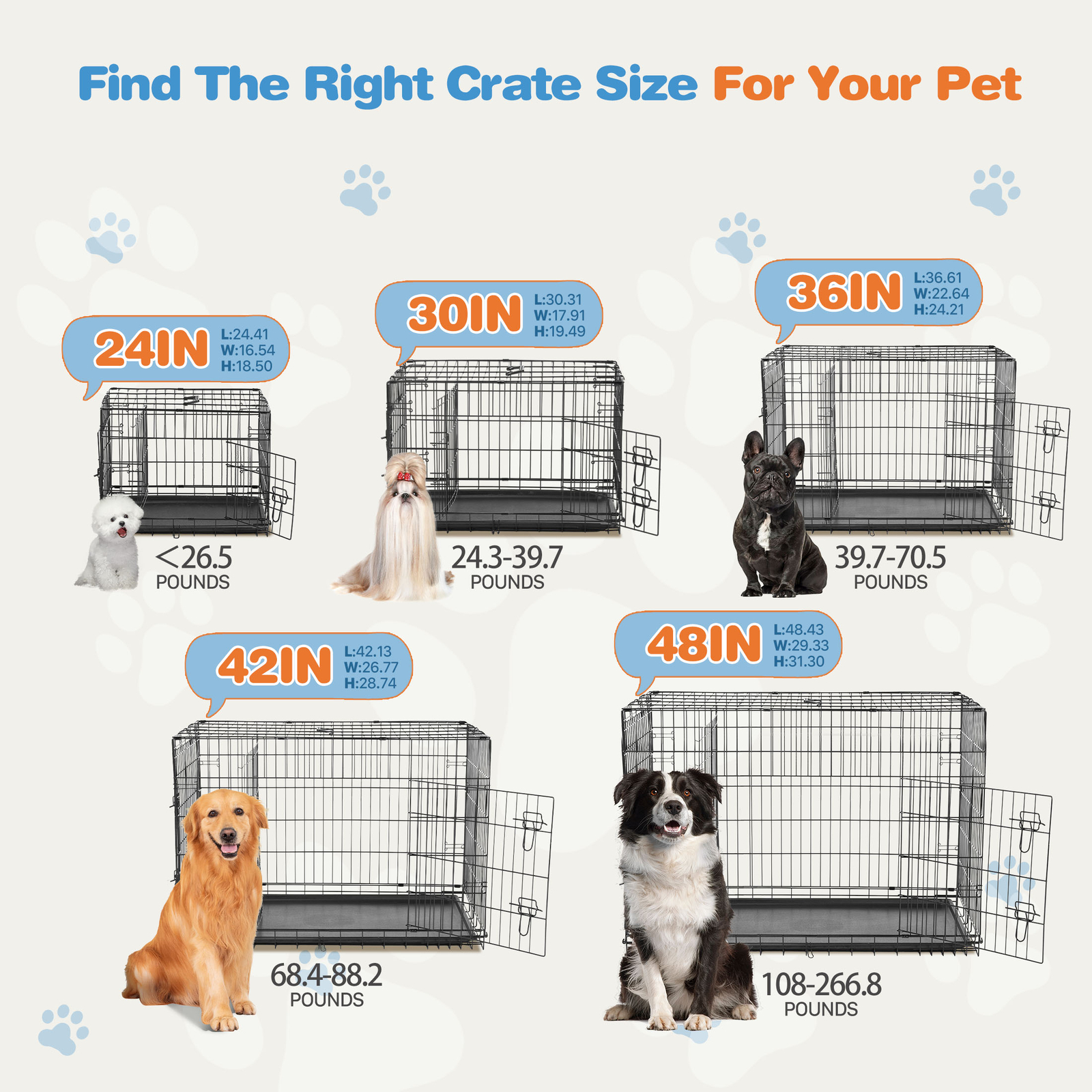 Double Door Dog Cage, Square Dog Cage, Sturdy Metal Material