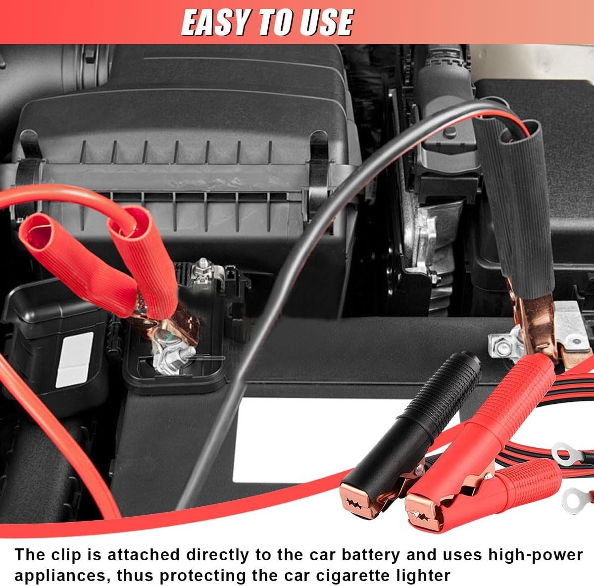 Alligator Clips Jumper Cables 2PCS 13AWG 3.3FT Battery Charger Clamps 12V/24V