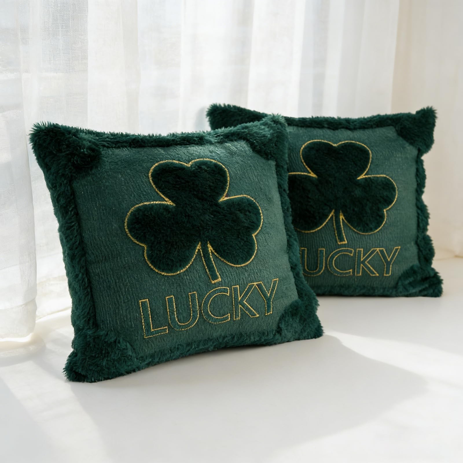 RumonZS St Patricks Day Shamrock Throw Pillow 1" x (Pack of 2), Green
