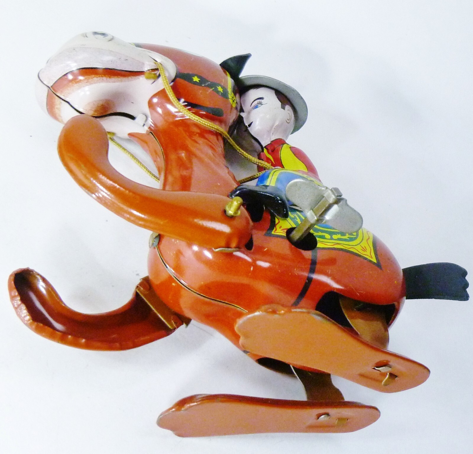 Vintage Mikuni Japan Tin Horse & Cowboy Wind Up Toy Works Great