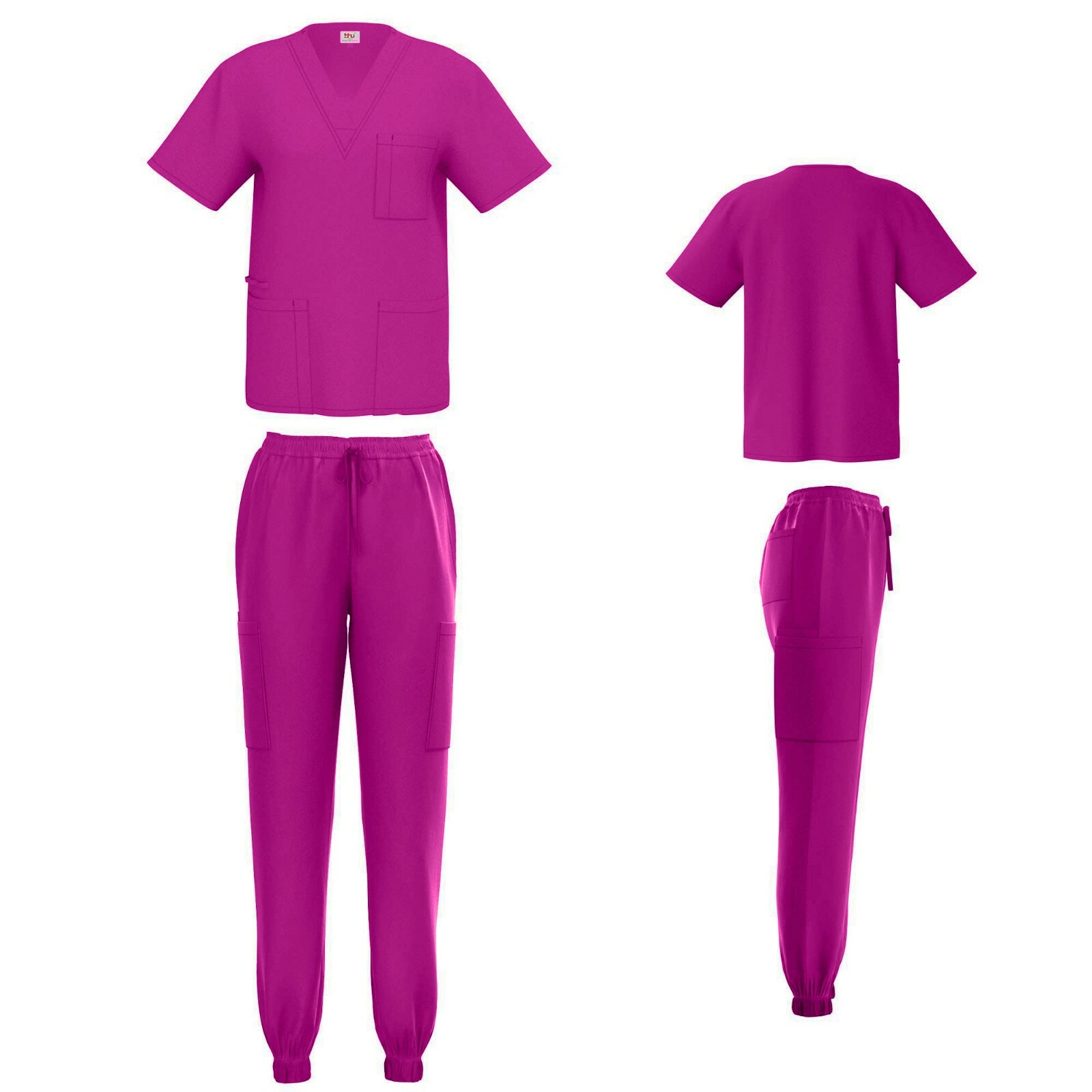 Unisex STRETCH Jogger Scrub Set Solid V-Neck Top Men Women Medical Nurse Uniform