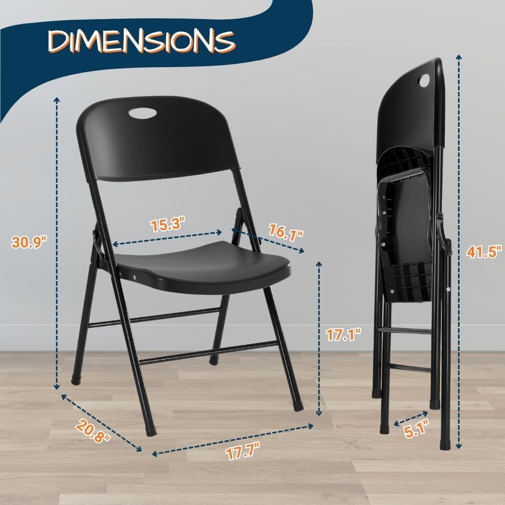 Heavy Duty Plastic Folding Chair for Events, Party, Wedding - 450lb Weight Limit