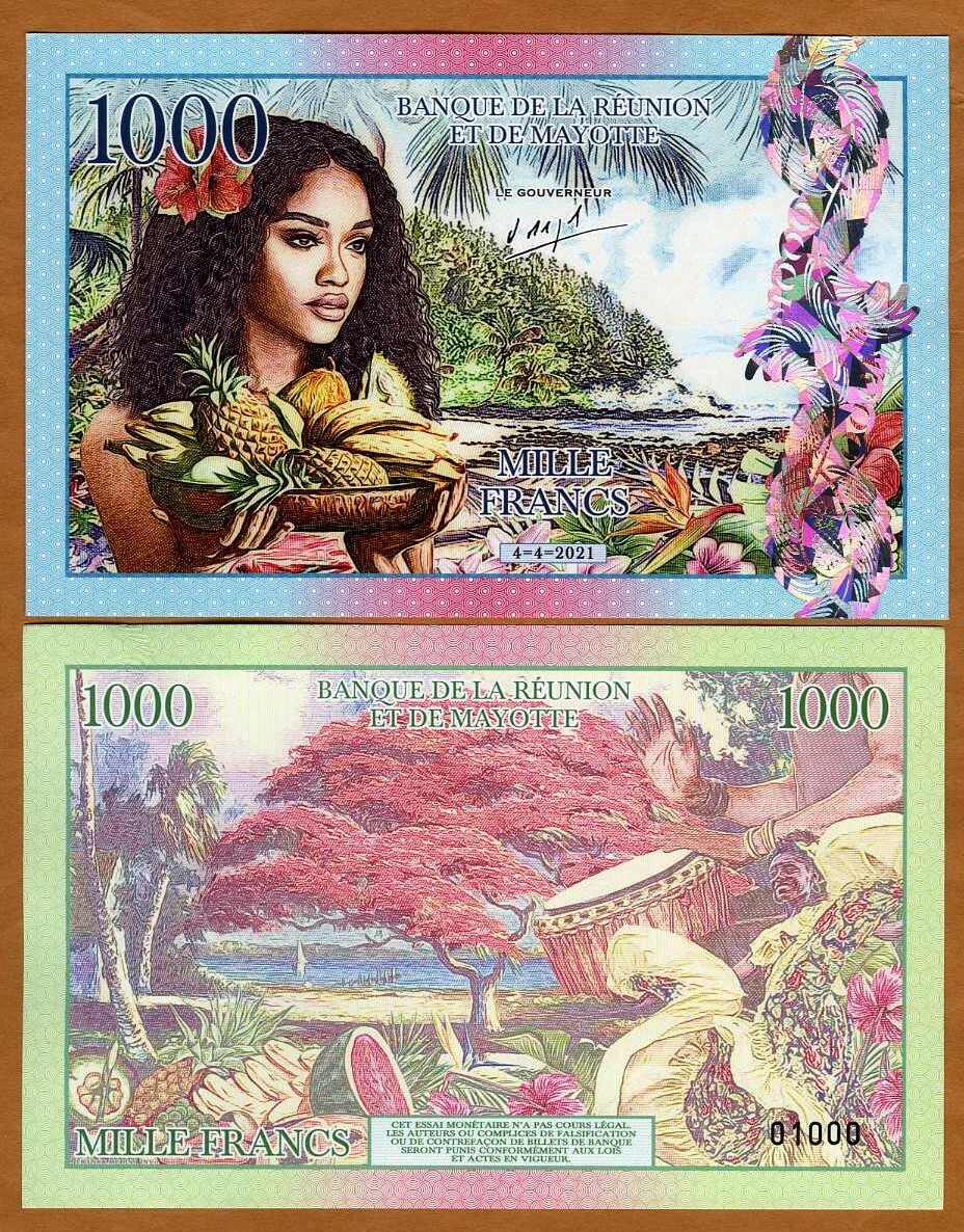 Reunion and Mayotte, 1000 Francs, 2021 Private Issue Fantasy Polymer