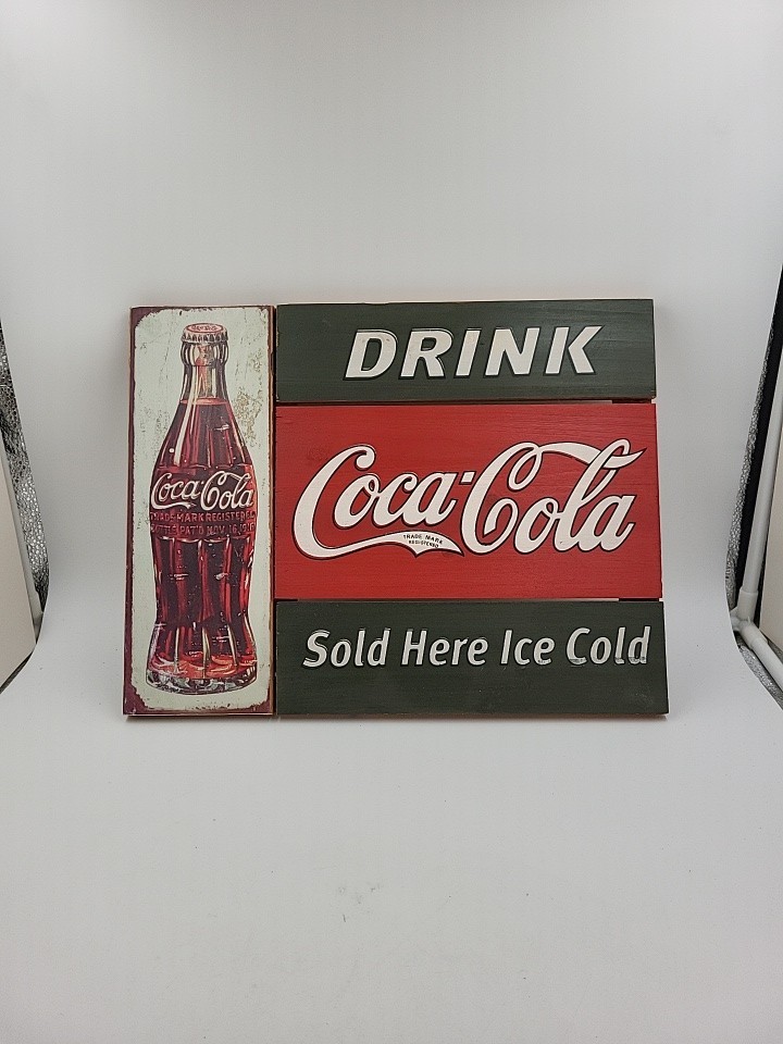 Wood DRINK Coca-Cola Sold Here Ice Cold Sign