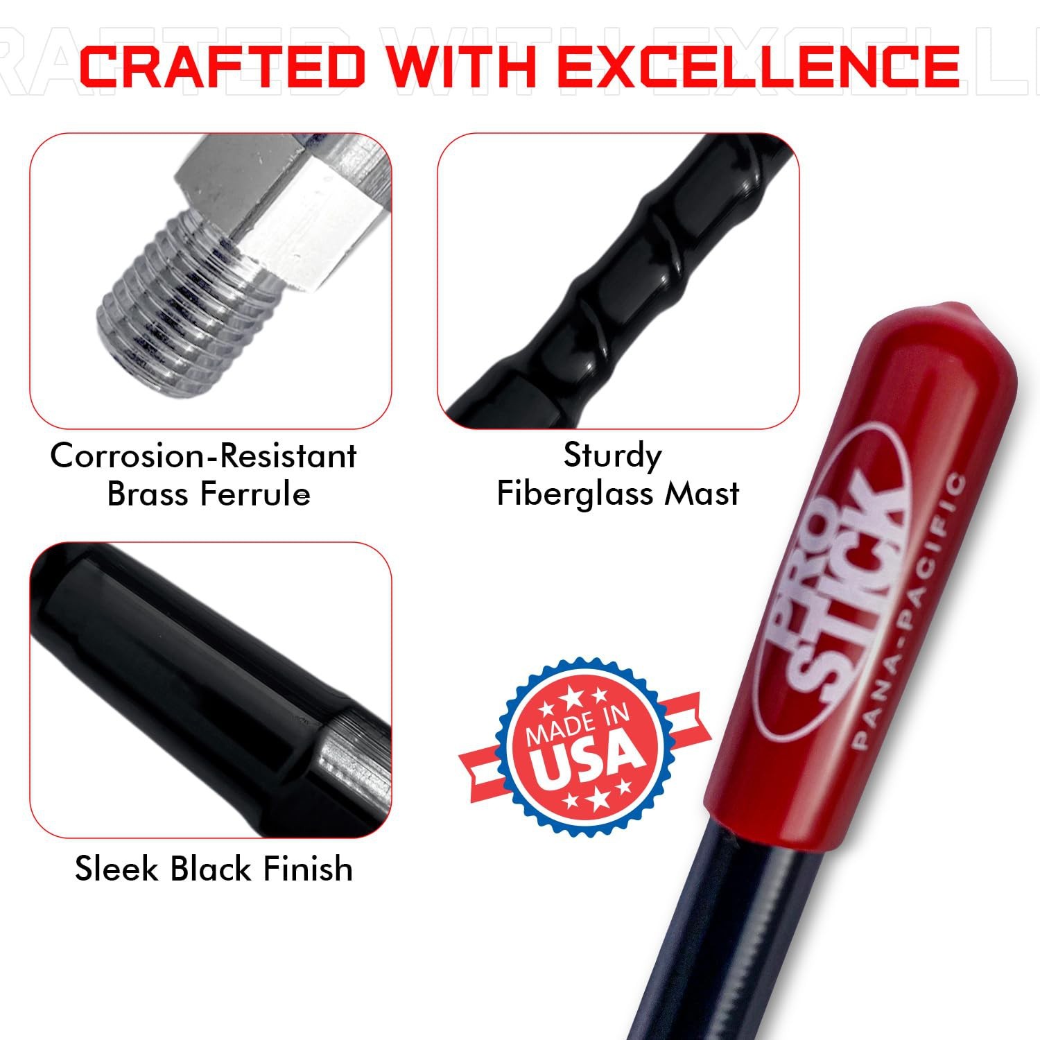 Prostick 3 Foot Fiberglass 1000 Watt Black CB Radio Antenna with Heavy Duty S...