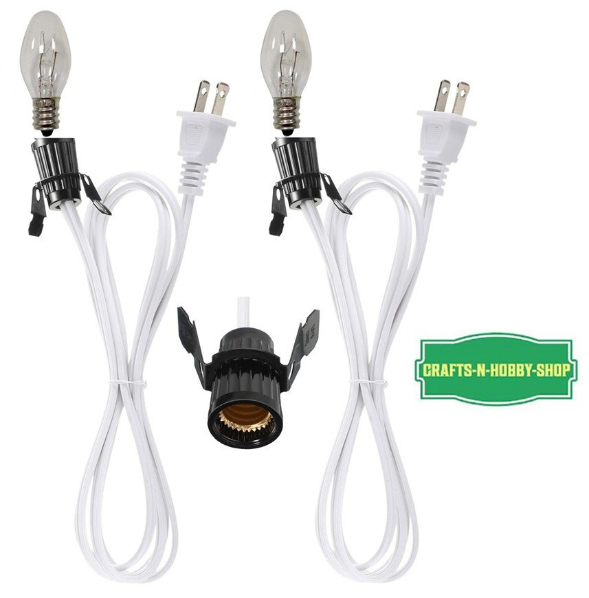 Lot of 2 ~ Clip in Lamp White Cord for Christmas Salt Lamp, Pumpkin E12 bulb