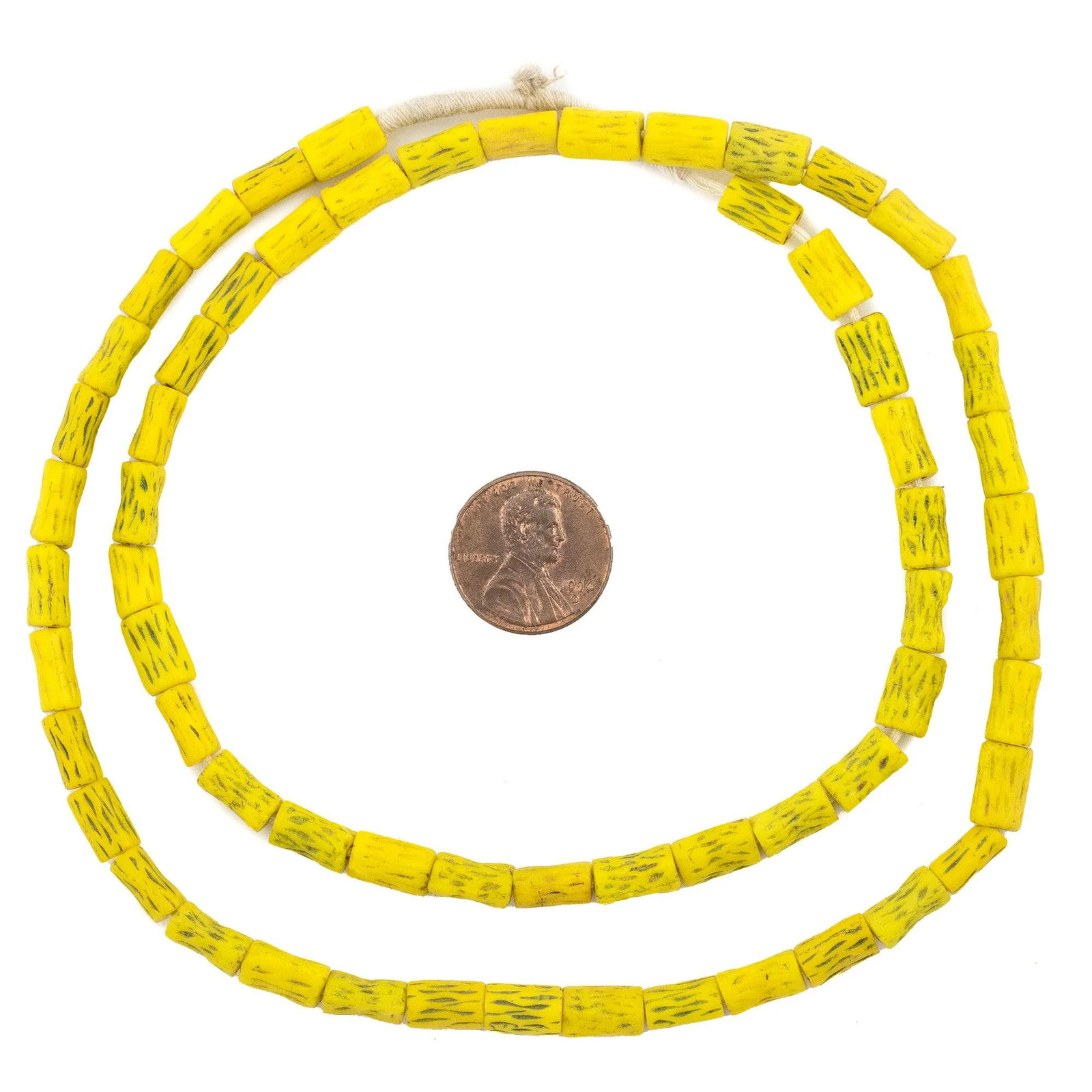 Yellow Vintage Bamboo-Shaped Kakamba Prosser Beads 5mm Ghana African Cylinder