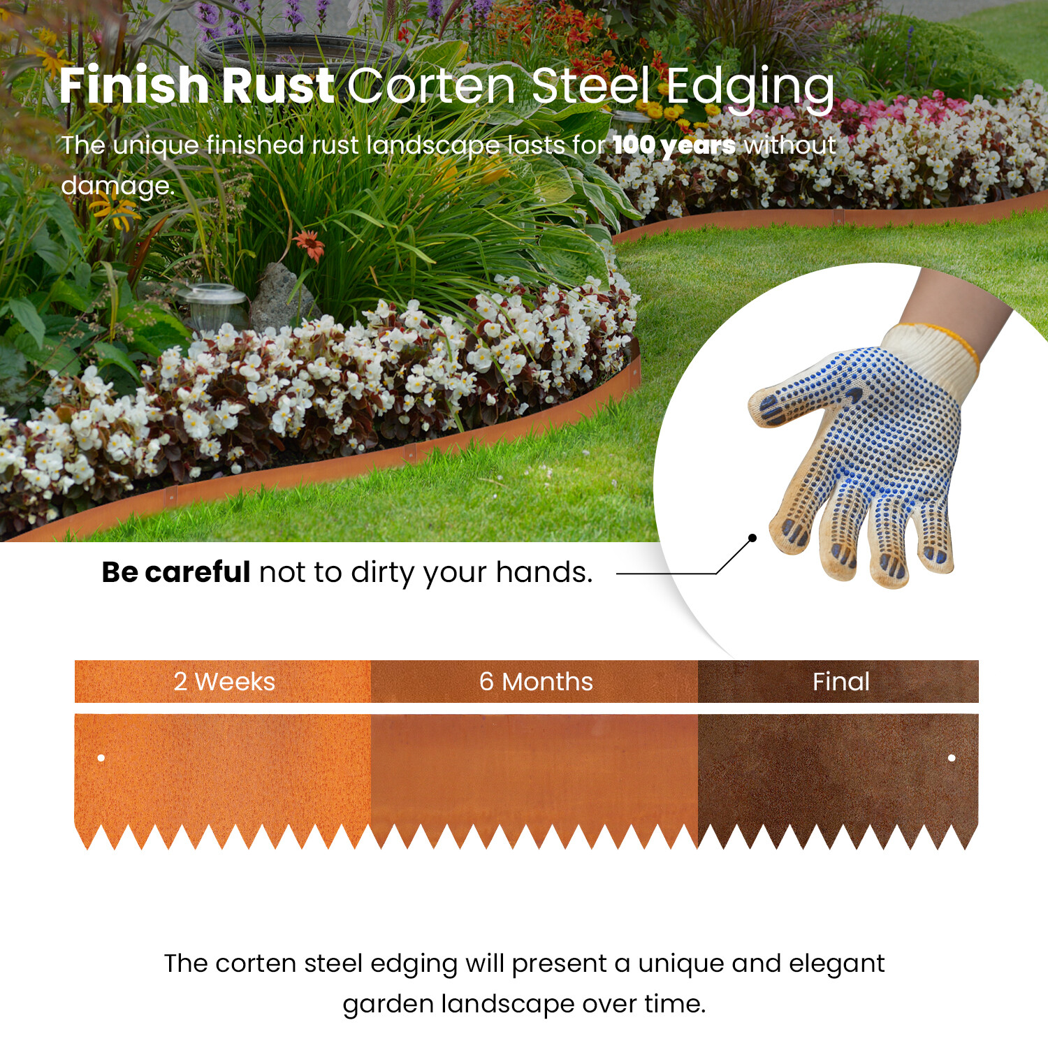 6"H x 40"L x 12 packs Corten Steel Landscape Edging Metal Garden Edging for Yard