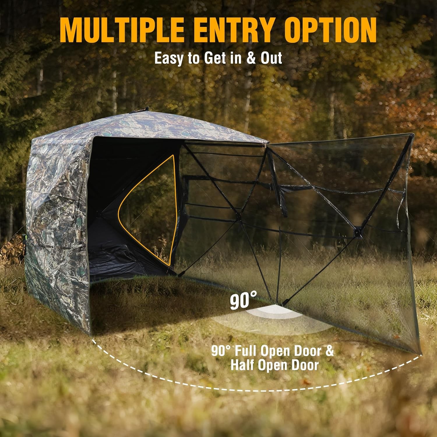 FLISSA Hunting Blind See-Through Fully Opening Door 270° Ground Tents 2-3 Person