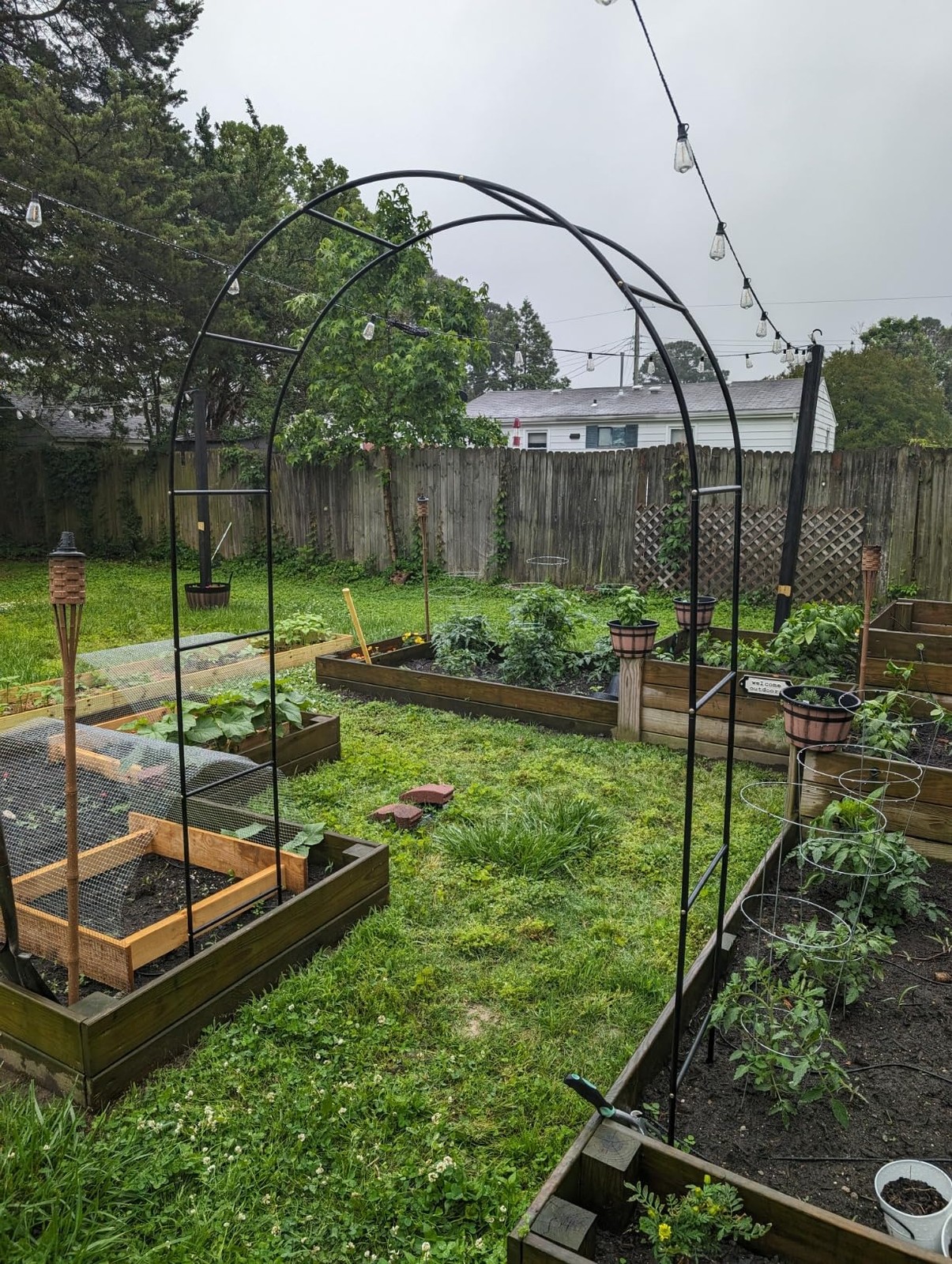 Metal Garden Arch with Ground Stakes Climbing Plant Trellis Wedding Frame Decor