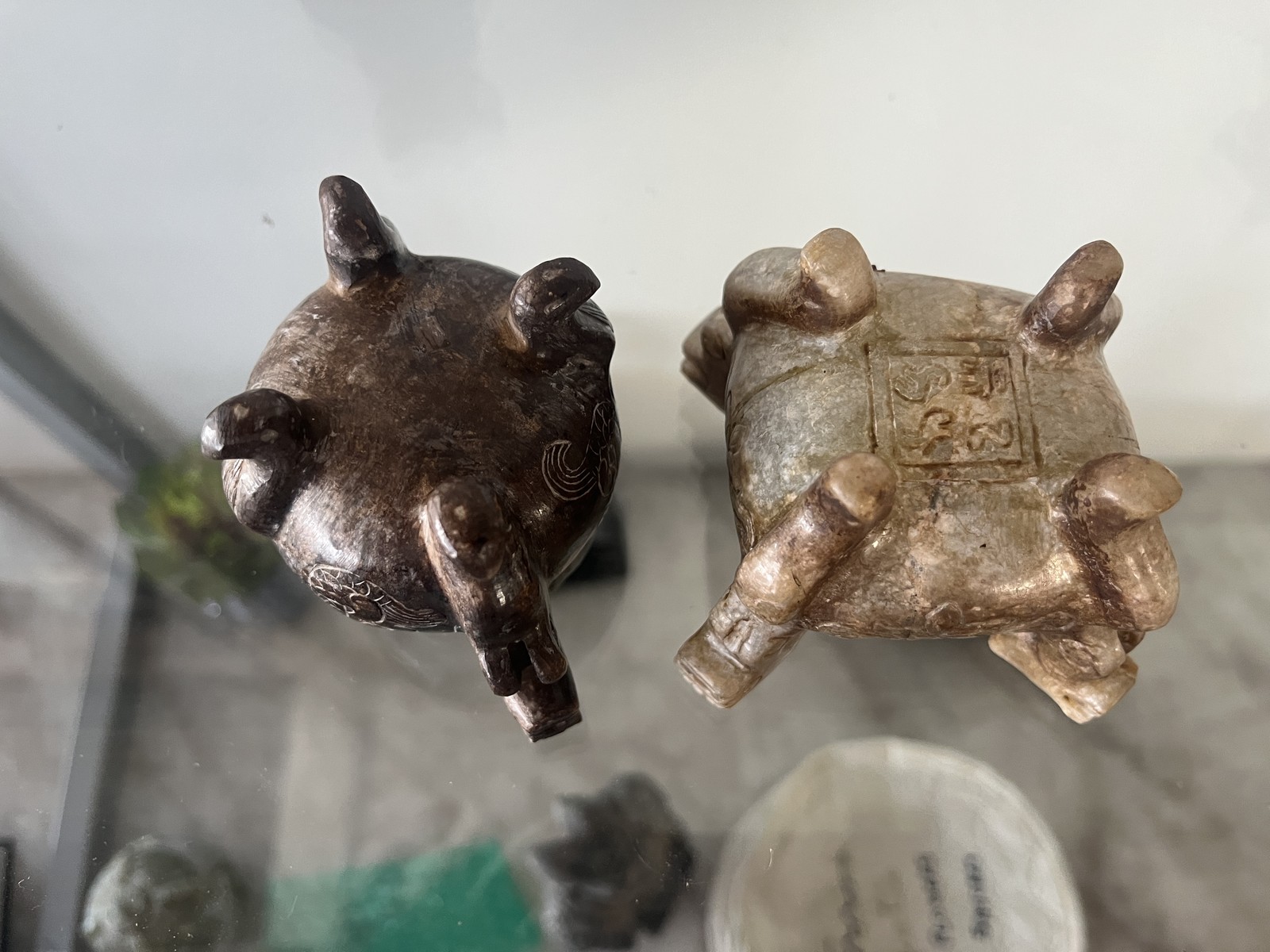 Pair Antique Chinese Carved Stone Jade Incense Burners Censer Dragons