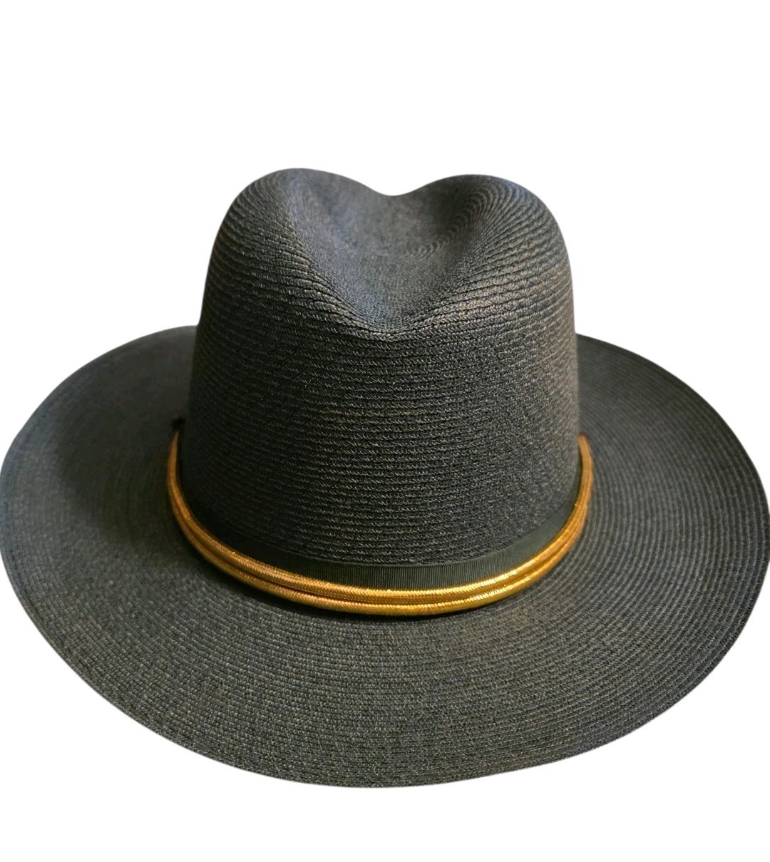 Vtg The Lawman Stratton Campaign Hat Green Milan Straw Leather Strap 7 1/4