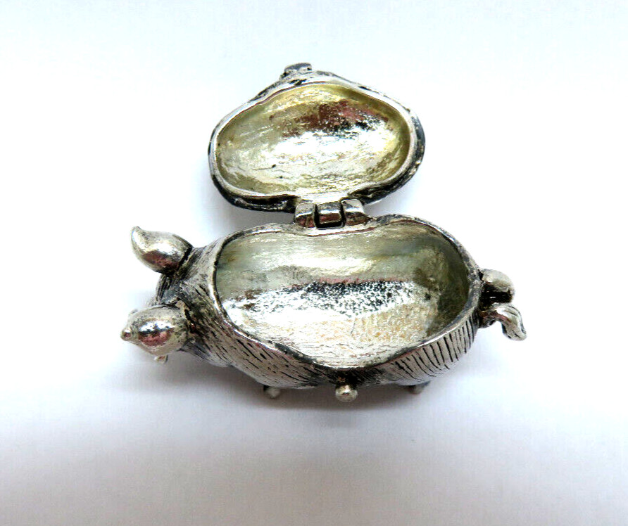 Vintage Silver Plate Heavy Figural PIG HOG BOAR Trinket Box ~ 45 g