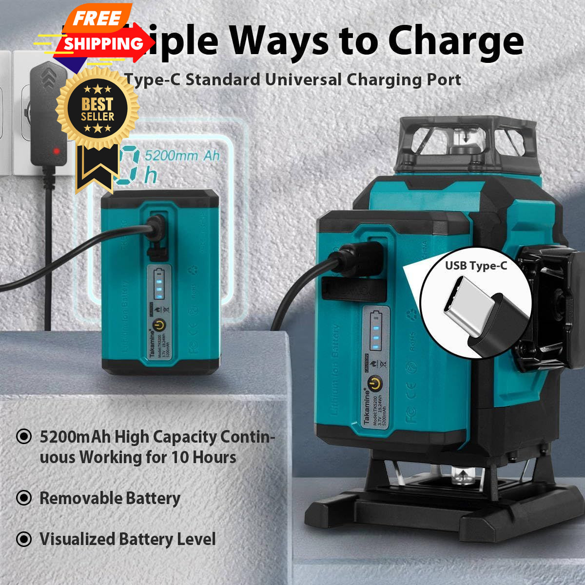 Takamine 16 Lines Green Laser Level Pro, 4x360° 4D Cross Line