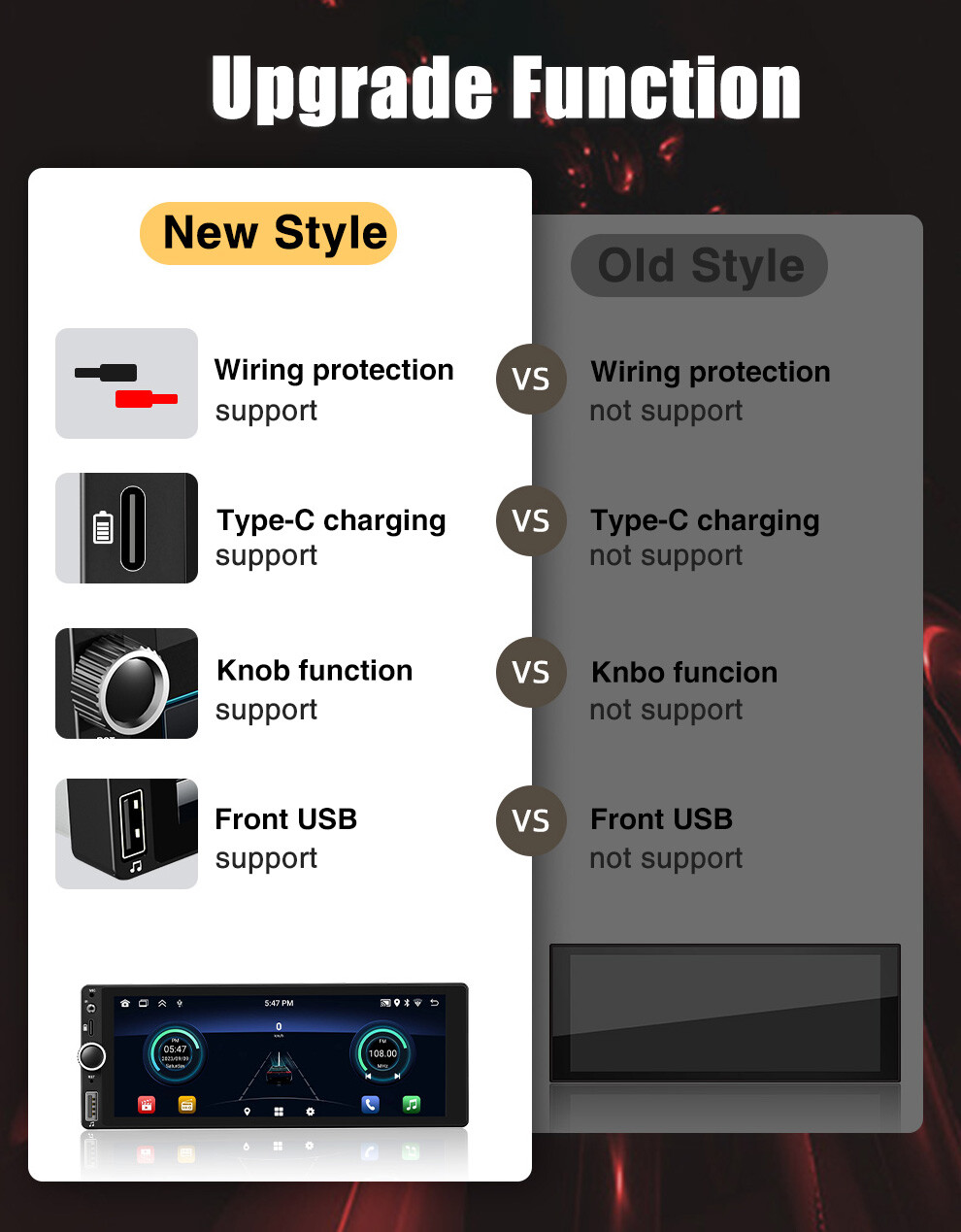 7" Single 1Din Touch Screen Car Stereo Radio For Apple/Android CarPlay Bluetooth