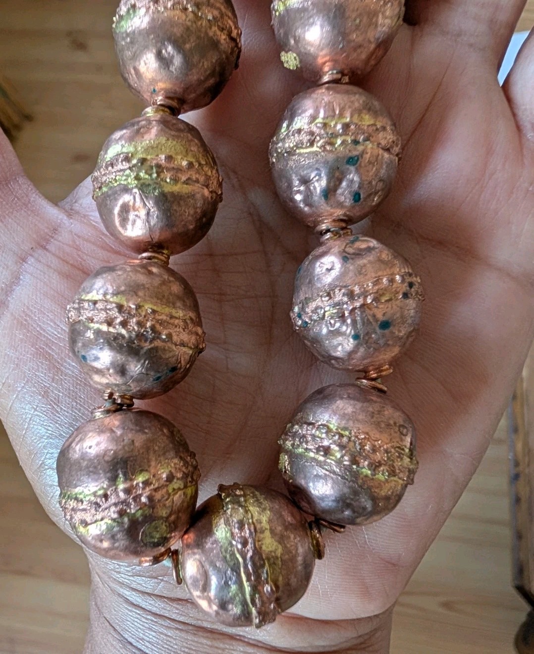 A Strand Of Ethiopian Copper /brass Handmade Beads African Collectible