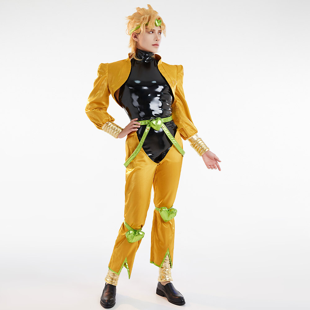 Unisex Full Set Yellow and Black Dio Cosplay Costume with Headdress and Bracers