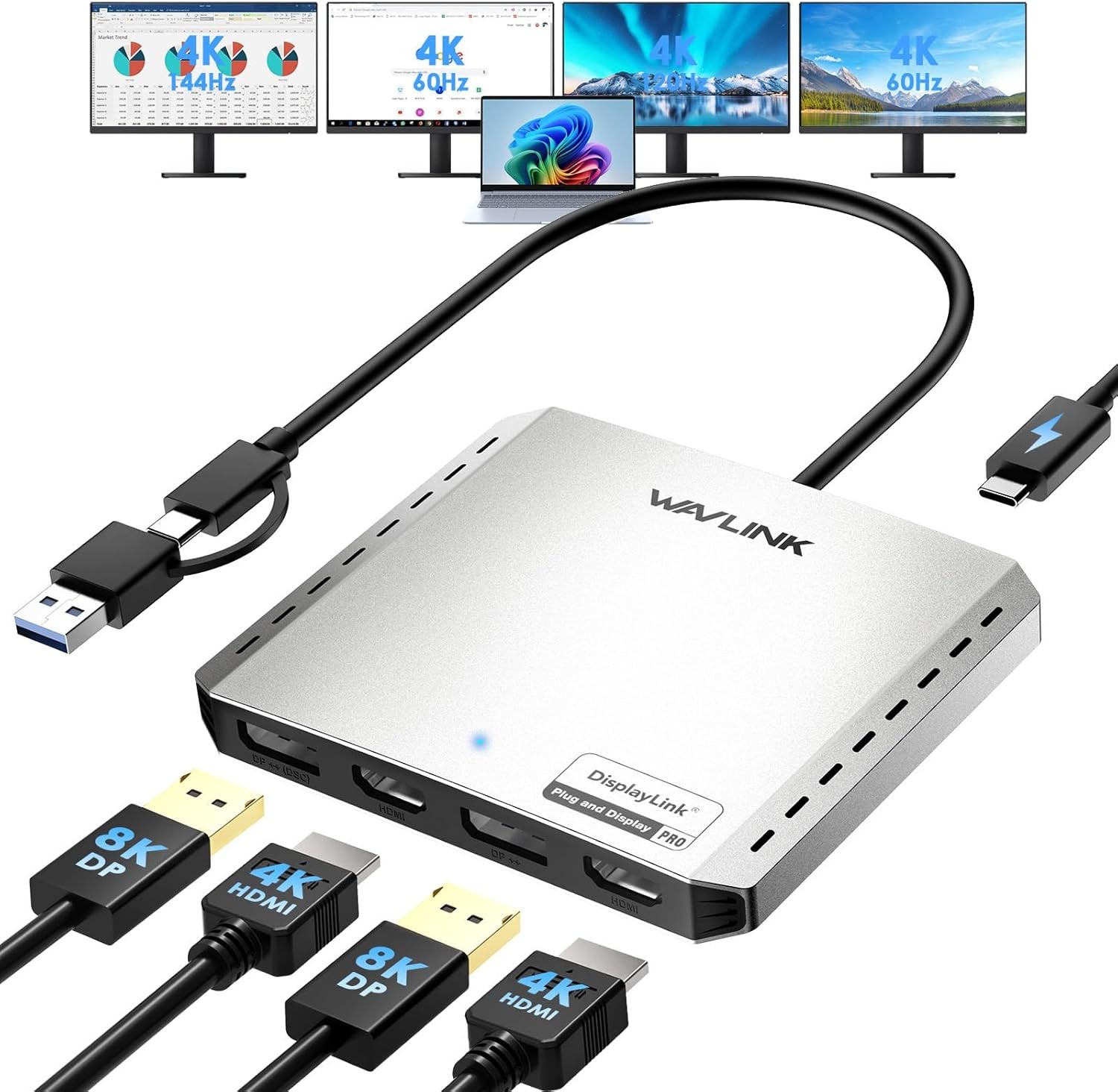 DisplayLink USB C/USB 3.0 to HDMI Displayport Hub Dual/Quad Monitors Adapter