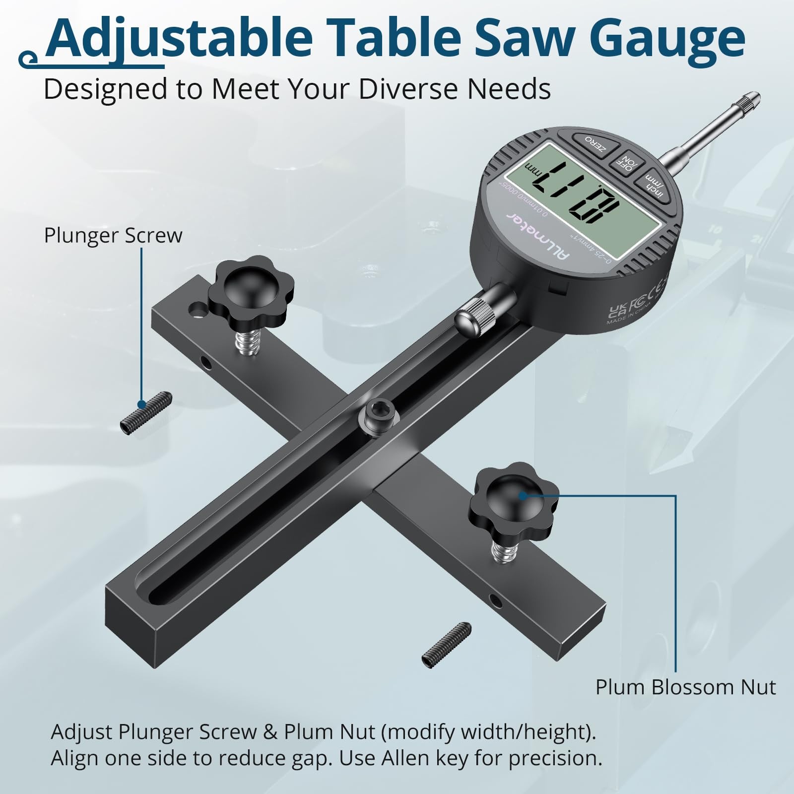 Digital Table Saw Gauge | Straight-Through Chute Design | 0.01mm Precision Di...