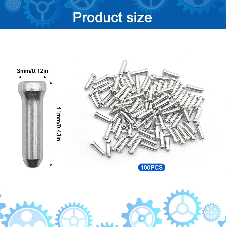 100 Bike Cable End Cap Silver Brake Shifter Wire Crimp Mountain Bicycle Aluminum