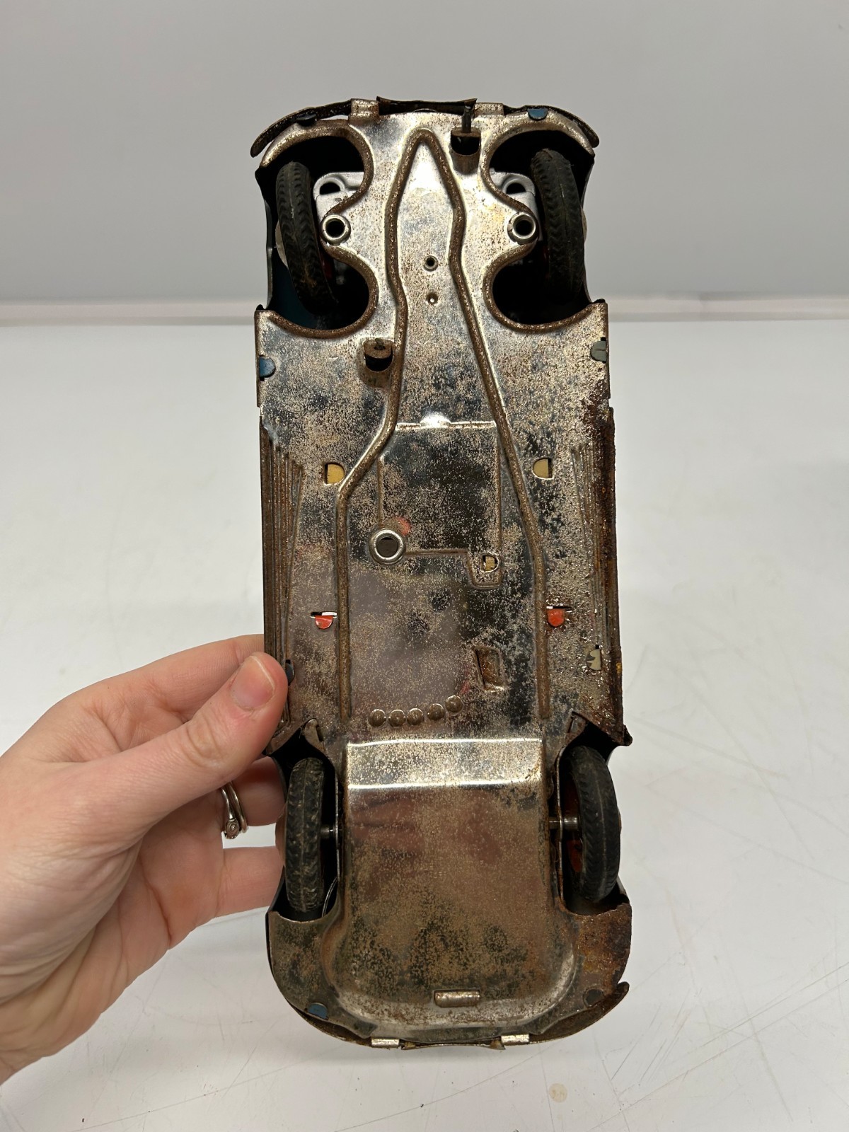 Vtg c1940s D-3150 Wind Up Toy Car Blue BMW German US Zone Maybe Distler As Is