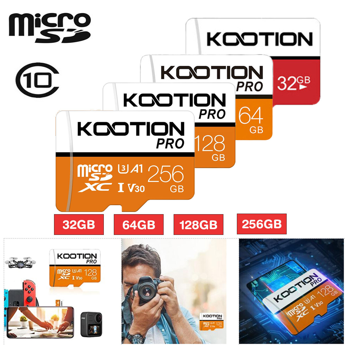 KOOTION Micro SD Card Memory 32GB 64GB 128GB 256GB Lot Extreme Ultra Flash TF