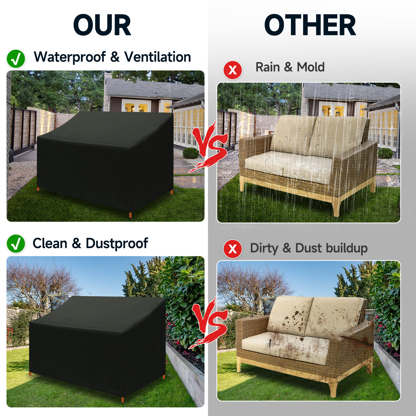 2 Seat light Duty Patio Bench Loveseat Cover Waterproof dustproof Outdoor cover