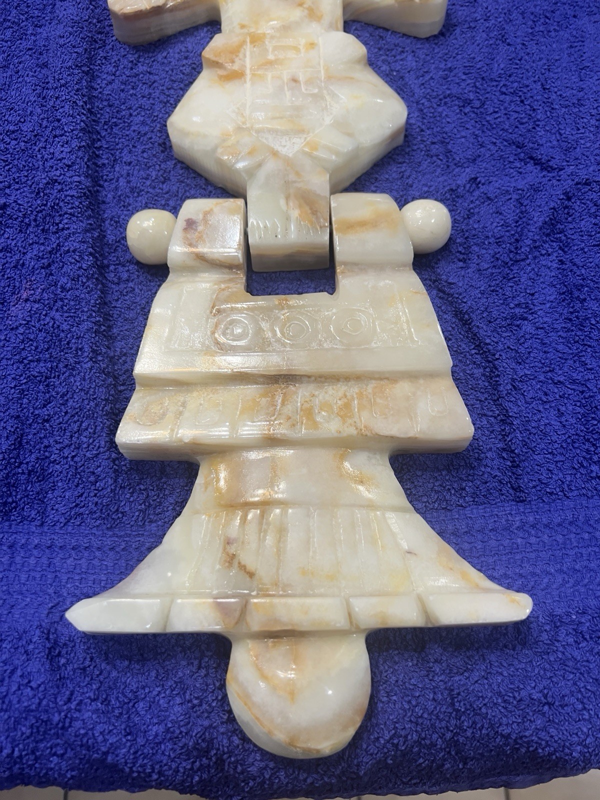 Aztec Mayan Marble/Onyx Large Stone Hand Carved Wall Hanging 33” Long W/bracket