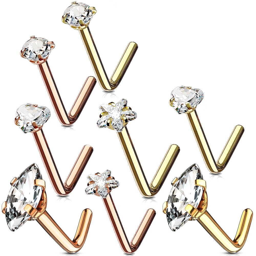 Cubic Zirconia Nose Stud Nose Ring L Bend Nose Piercing 14K Gold filled