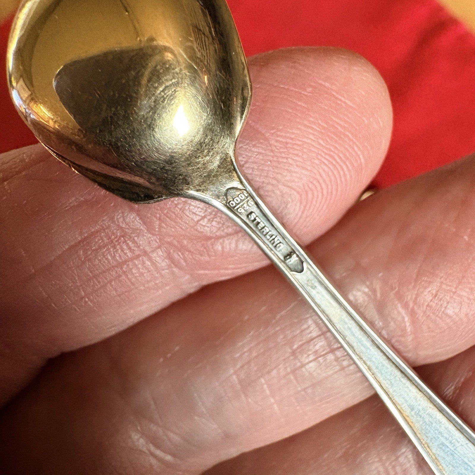Vintage Sterling Silver Salt Spoon Set Of 8 Classic Design Gold Washed Bowl. mon