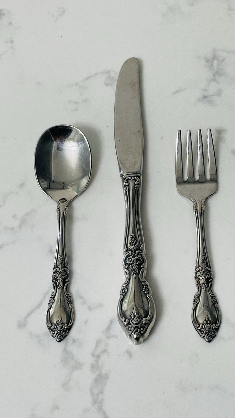 Oneida Community Child Knife, Fork, Spoon 3 Pc Stainless Flatware Set Vintage