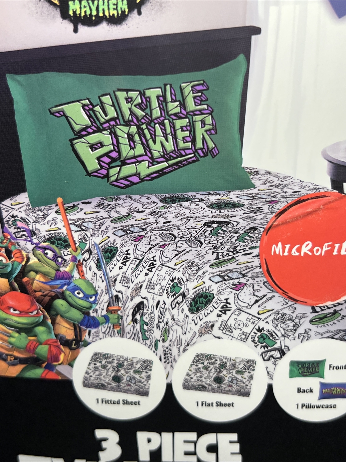 Teenage Mutant Ninja Turtles Mutant Mayhem Kids Twin Sheet Set 3Pcs Nickelodeon