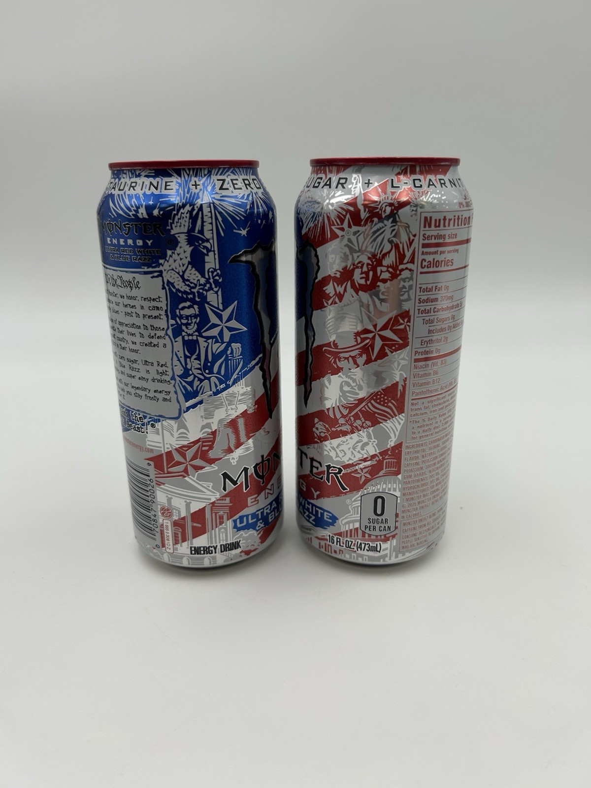 2 New Ultra Red White & Blue Monster Energy Exclusive Unopened Cans Ships FREE