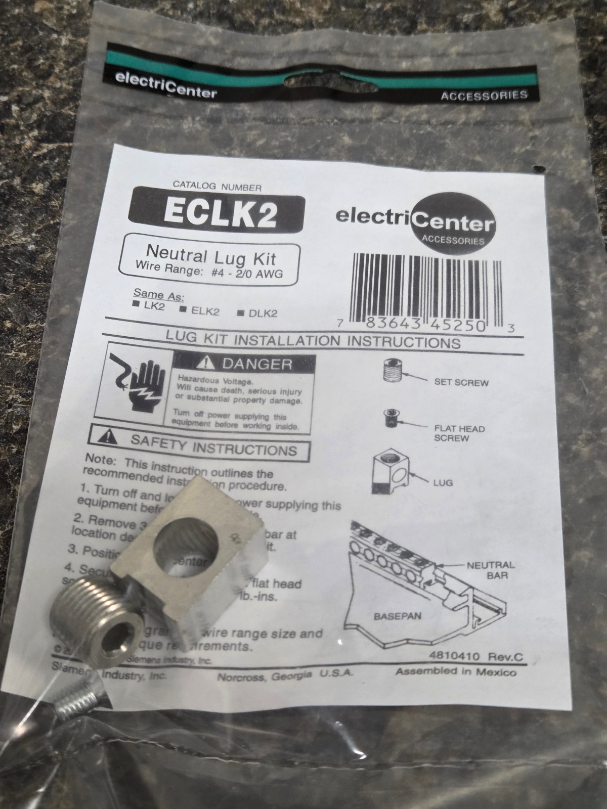 Siemens electriCenter ECLK2 #4-2/0 Neutral Lug Kit, New S1