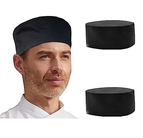 2 Pcs Unisex Vent Chef Hats Adjustable Kitchen Cooking Caps with Black