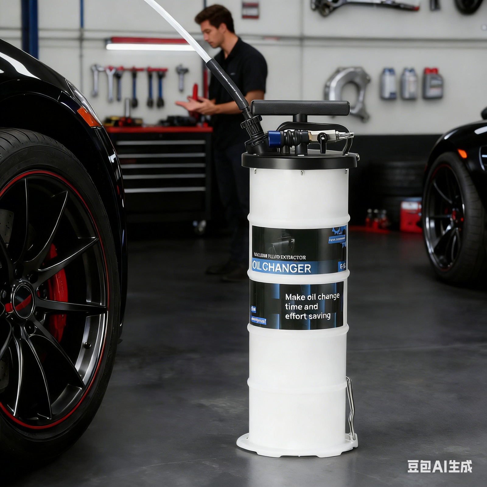 6.5L Fluid Extractor Pump Pneumatic Manual Oil Change Tool w/ 84.6" Hoses Blue