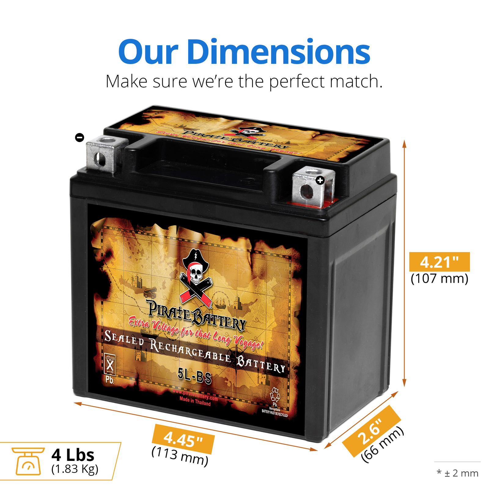 YTX5L-BS High Performance - Maintenance Free - Sealed AGM Motorcycle Battery