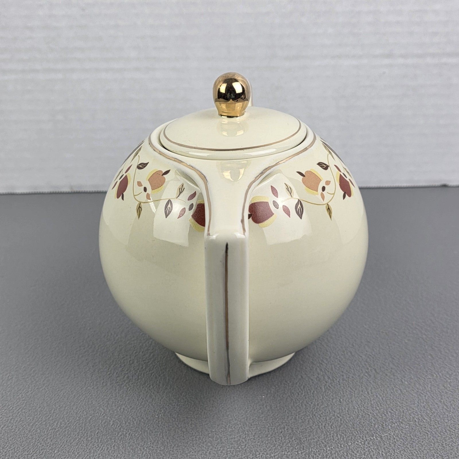 Vintage Cream Teapot with Gold Trim & Floral Pattern, Mid-Century Style