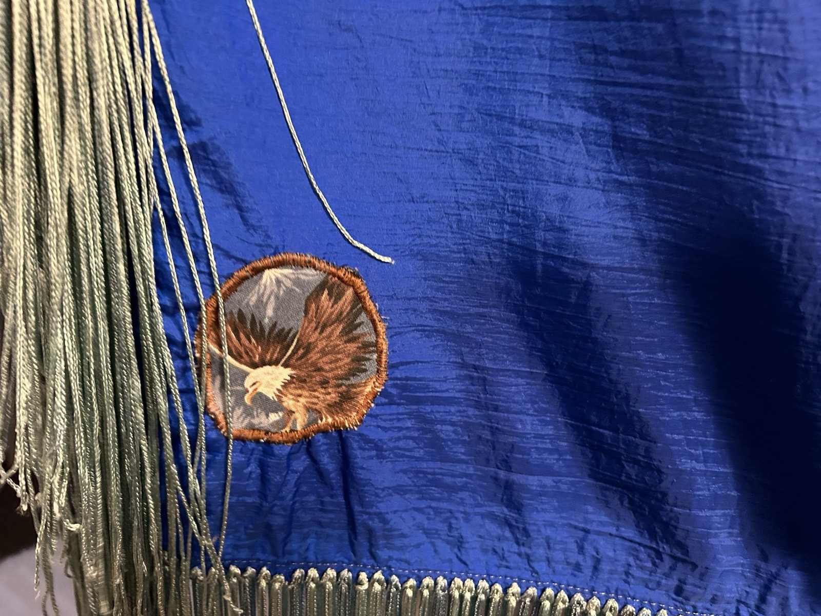 VINTAGE NATIVE AMERICAN REGALIA HAND FRINGED DANCE SHAWL 66 X 76 With Fringe