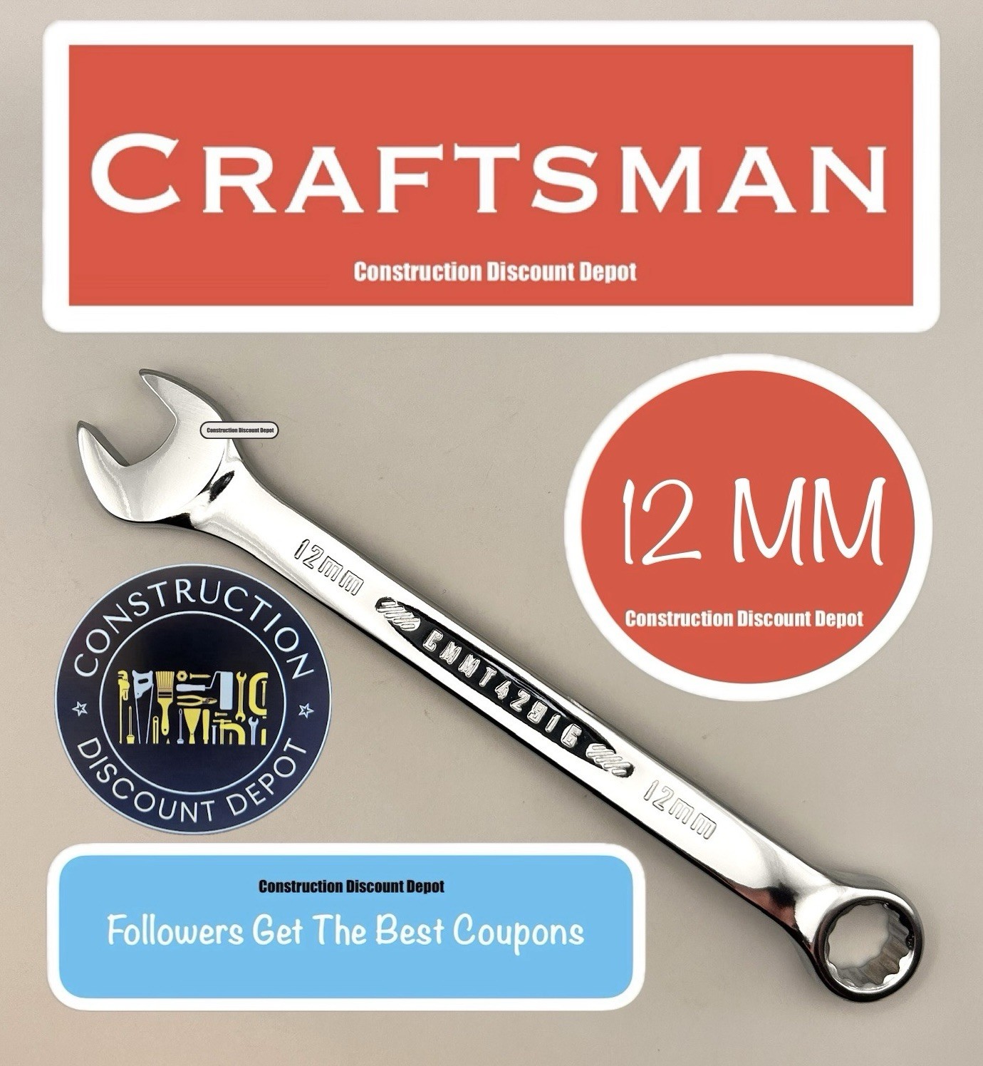 Craftsman 12mm Combination Wrench Polished Chrome 12 Point CMMT42916