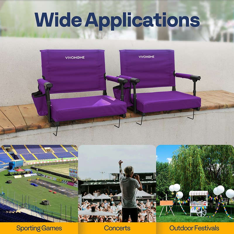 2 Pack Portable Stadium Seat Bleacher Chair Padded & Cup Holder Shoulder Strap