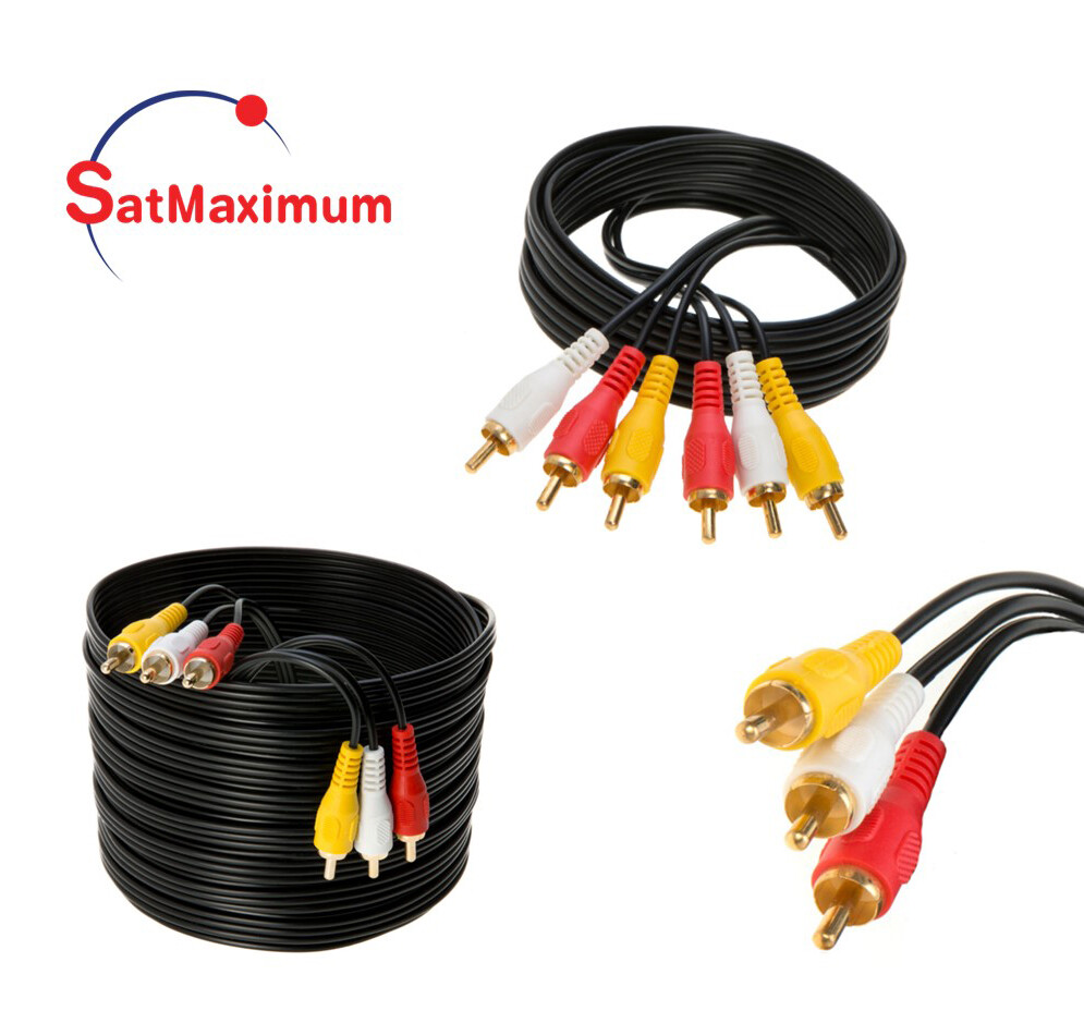 3 RCA Male to 3 RCA Male Audio Video Cable TV VCR DVD Composite Multi-Pack - LOT