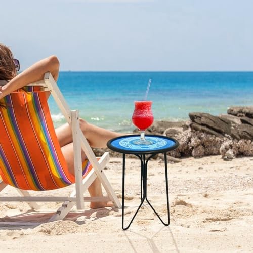 Outdoor Side Tables, 12" Weather Resistant Small Balcony Table Patio Side Blue