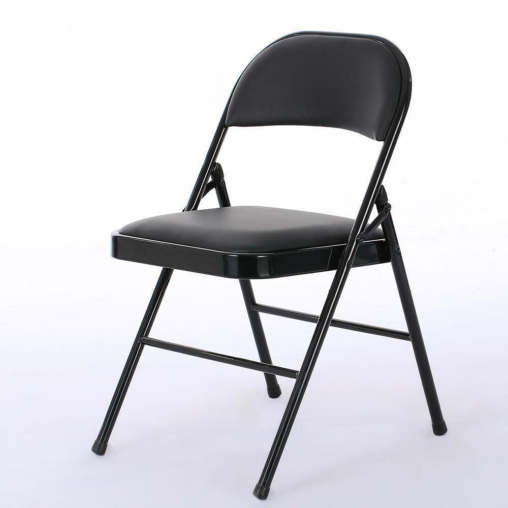 6 Commercial Folding Chairs Steel Frame Fabric Padded Seat for Indoor Outdoor