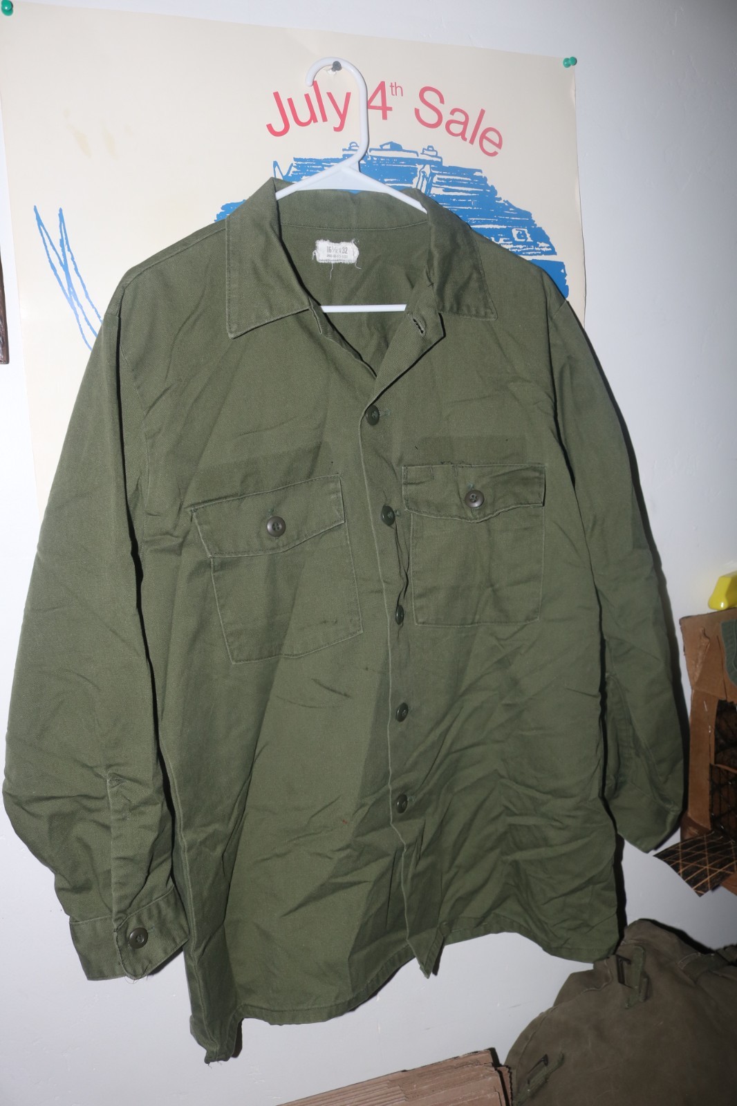 VG++ to Exc cond USGI OG-507 fatigue shirt post Vietnam sz 16.5 x 32 BIG SIZE!